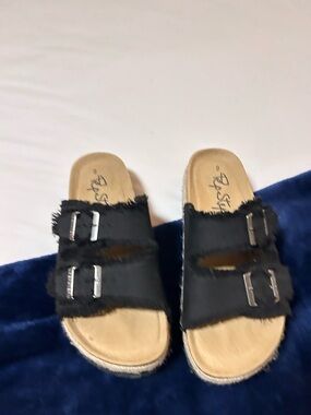 Black Double-Buckle Slide Sandals for Women